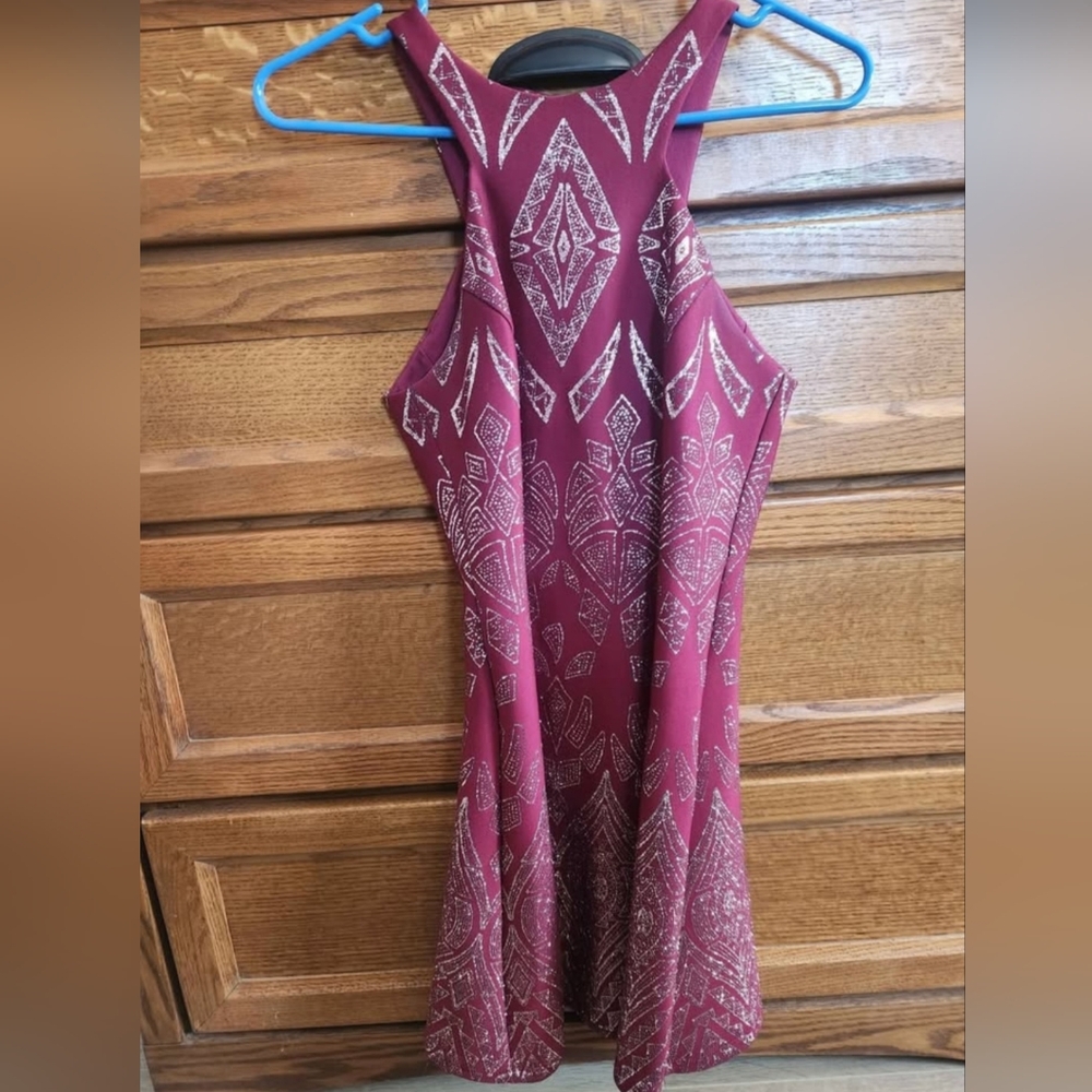 Elegant Burgundy Patterned Dress